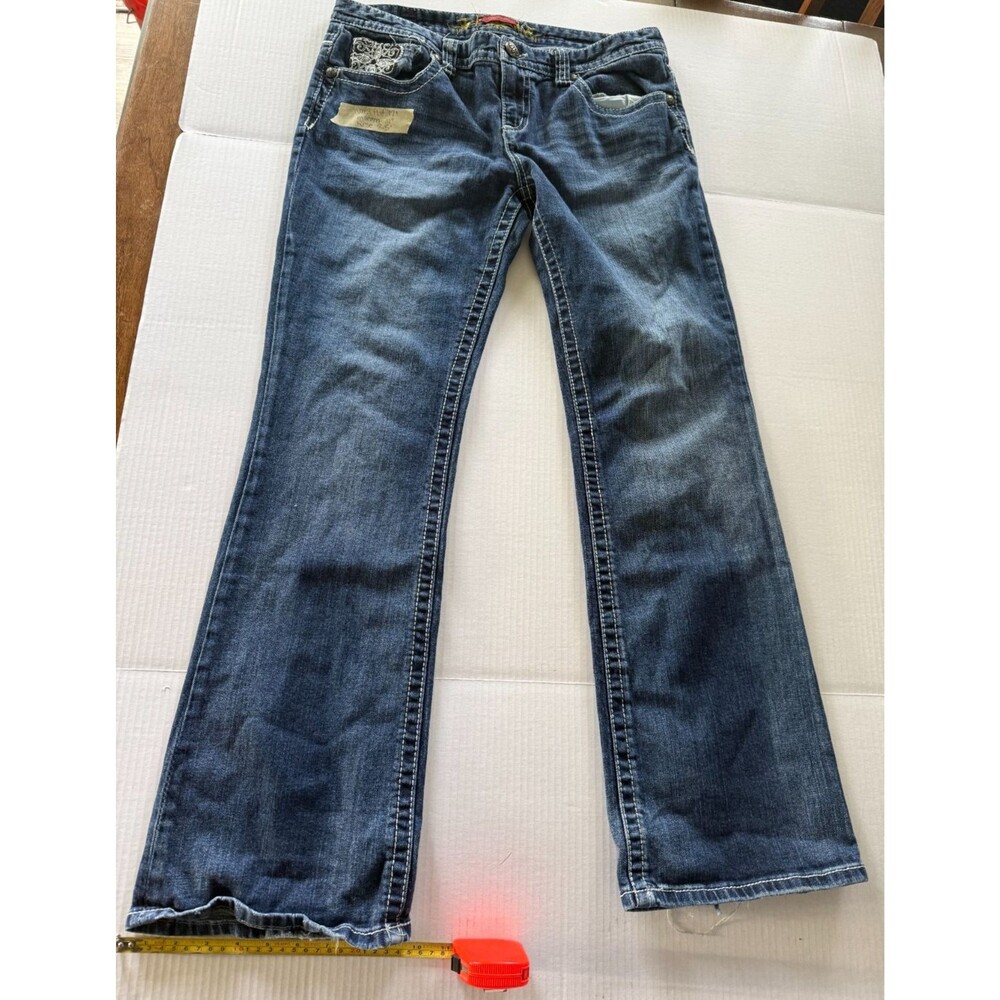 Maurices Jeans Jr 13 /14 Blue Mid Rise Bootcut Thick Stitch Stretch Y2K Casual